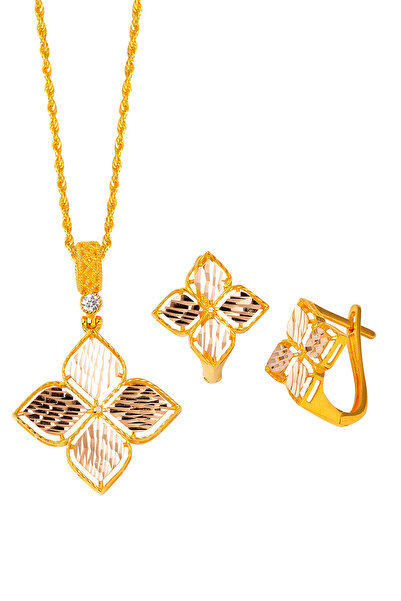 Bilezikci Zambak Kolye & Küpeli Altın Set