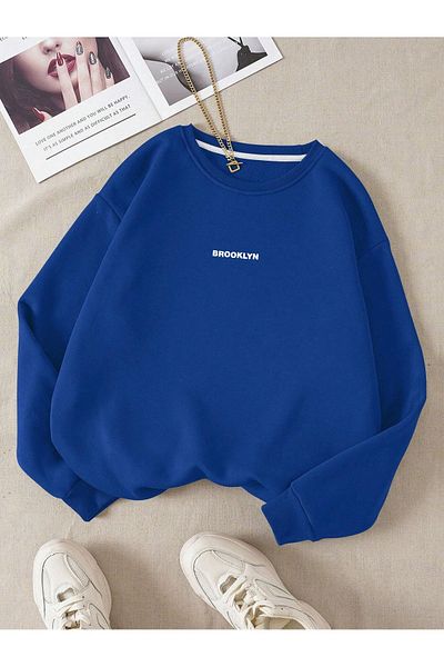 MODARİCH Φούτερ Brooklyn Minimal Oversize - Μπλε σαξό με στάμπα, λαιμόκοψη