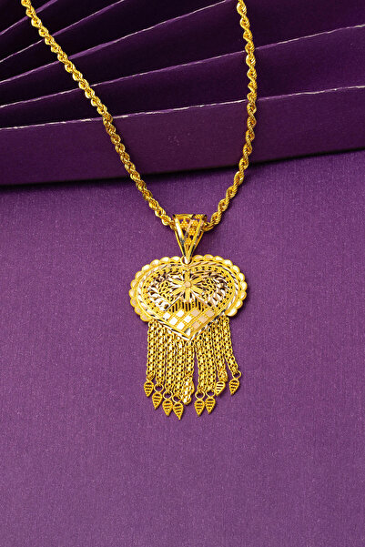 Bilezikci Püsküllü Kalp Şeklinde Hint Altın Kolyesi