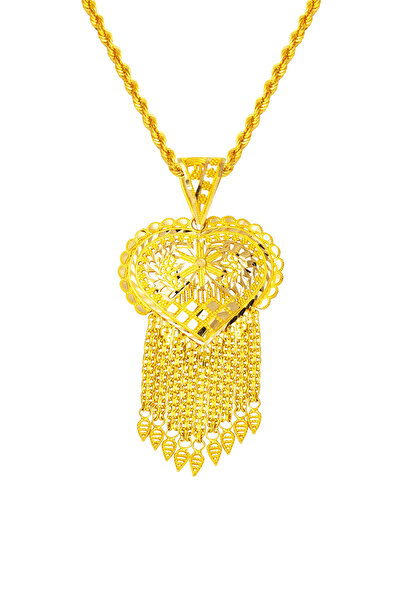 Bilezikci Püsküllü Kalp Şeklinde Hint Altın Kolyesi