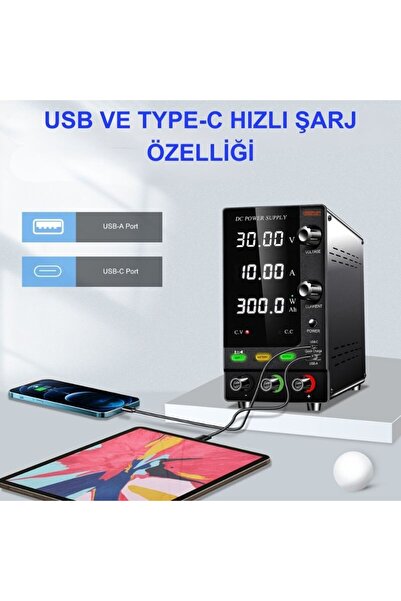 SMARTGIFT 0-30v/10a Ayarlı Dc Güç Kaynağı Voltaj Regülatörü Geliştirilmiş Şarj fonksiyonlu (SİYAH) Uyumlu