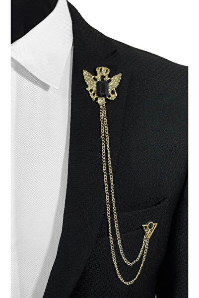 BLC Basic Line Co. Premium Serisi Altın Renginde Siyah Taşlı Ceket Yaka İğnes...