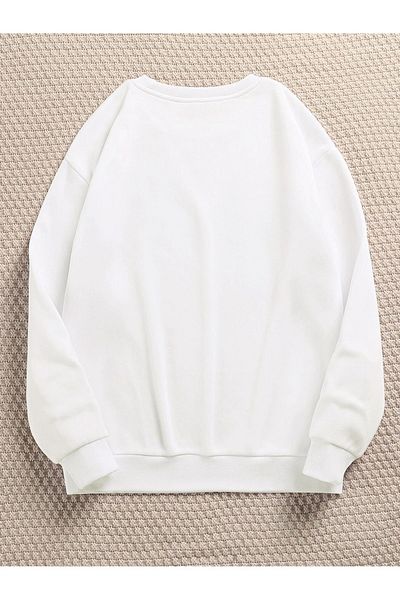 MODARİCH Φούτερ Brooklyn Minimal Oversize - Λευκό εμπριμέ, υψηλή λαιμόκοψη