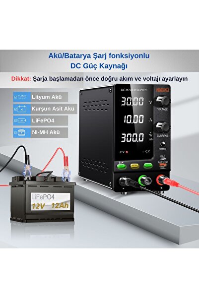 SMARTGIFT 0-30v/10a Ayarlı Dc Güç Kaynağı Voltaj Regülatörü Geliştirilmiş Şarj fonksiyonlu (SİYAH) Uyumlu