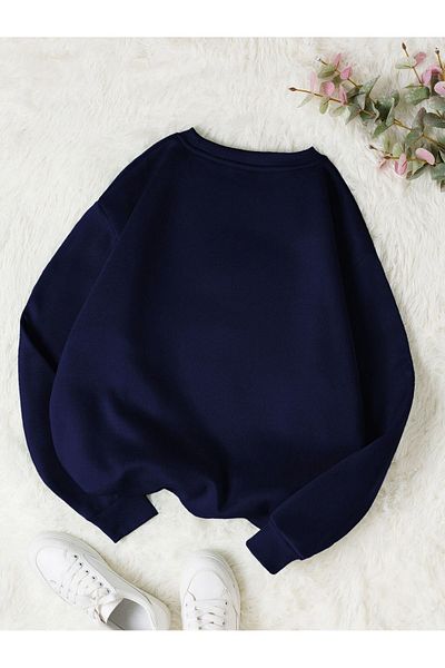 MODARİCH Φούτερ Brooklyn Minimal Oversize - Navy Blue printed, ροζ λαιμόκοψη