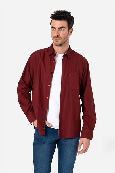 Brothers Men's Comfort Fit Basic Long Sleeve Single Pocket Washed Gabarding Shirt Kansas Ls Burgundy B01.242.