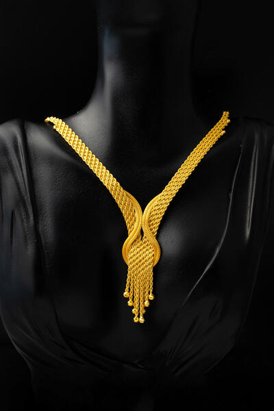 Bilezikci Trend Örgü Sarı Altın Gerdanlık
