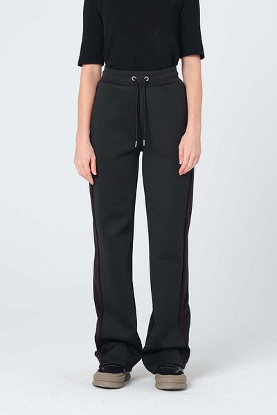 Monolou Scuba Fabric Waist Tie Straight Leg Sweatpants Black