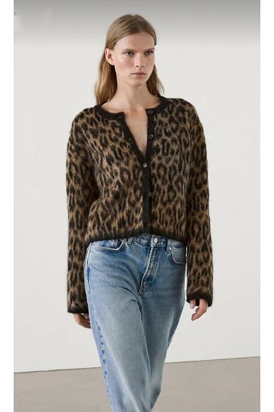 DAMGA Collection Cardigan de damă din tricotaje cu model leopard