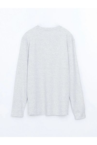 LC Waikiki Classic Stone Color Melange Crew Neck Long Sleeve Printed Men's T-Shirt