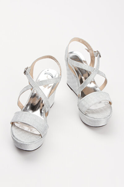Akçetin Moda Women's Special Glittery Material Wedge Heeled Evening Shoes