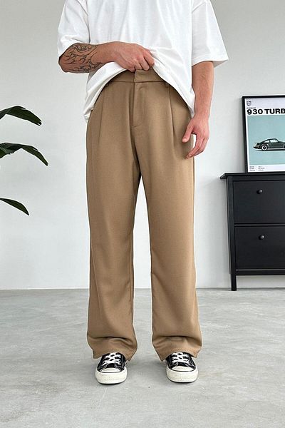 HAFKAGİYİM Tan Pleat Detail 01 Φαρδύ υφασμάτινο παντελόνι