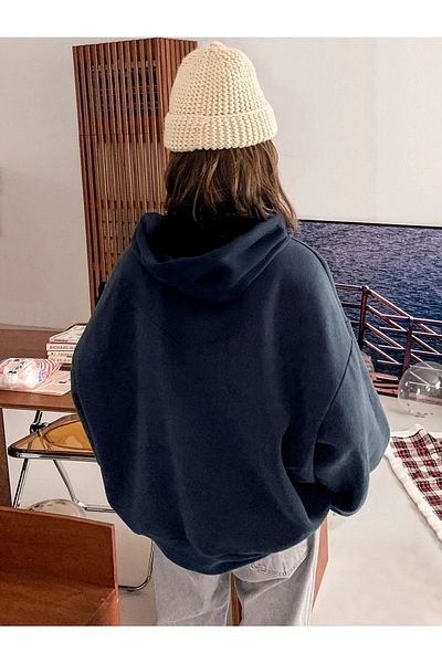 MODARİCH Тъмносин суитшърт с качулка Oversize - с щампа