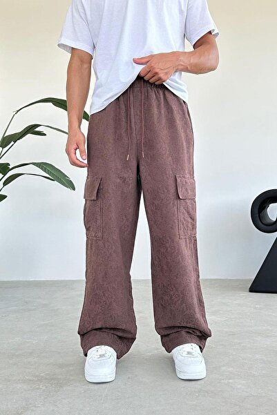HAFKAGİYİM Brown Patterned Pocket Embroidery Detail Cargo Baggy Trousers