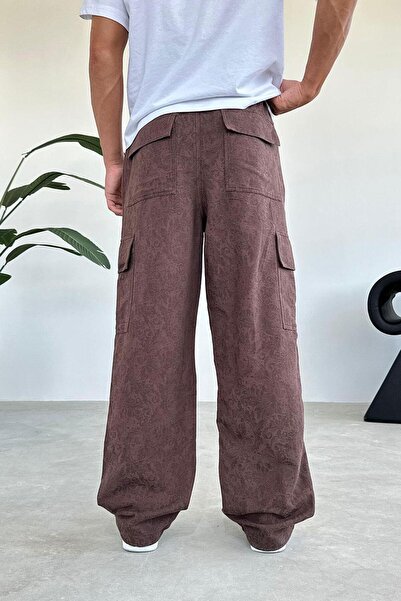 HAFKAGİYİM Brown Patterned Pocket Embroidery Detail Cargo Baggy Trousers