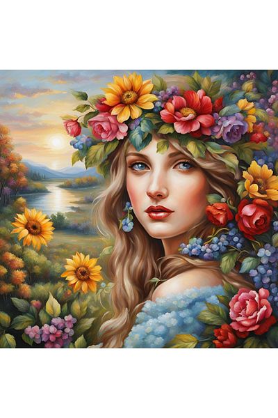 pixartsanat Woman with Flower Crown Pixart Art Mosaic Painting 40X40