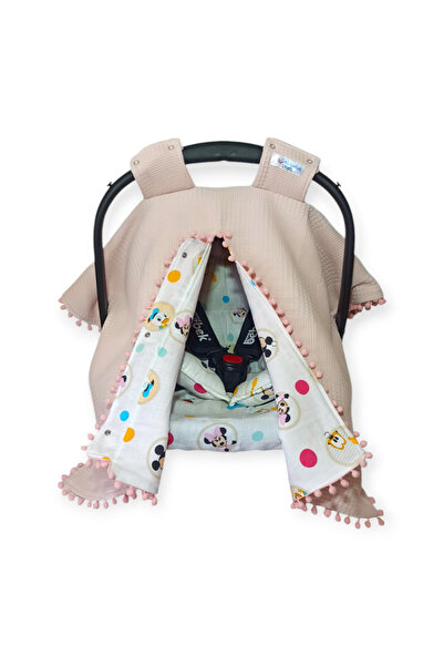 Birmelek غطاء عربة أطفال من الموسلين ذو طبقة مزدوجة منقوشة على الوجهين - وسادة - غطاء