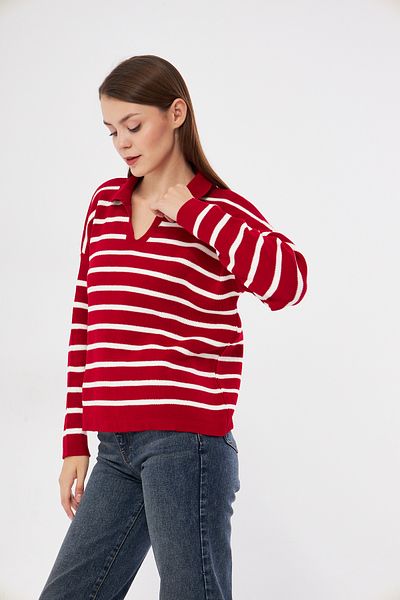 brako tekstil Pulover oversize tricot cu dungi cu gât polo de damă