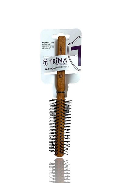 Trina Men's Round Hair Brush - Wooden Handle 0054
