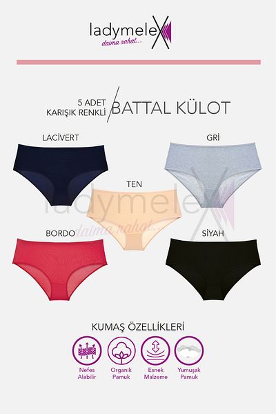 LadyMelex Chiloți pentru femei, slip cu talie mijlocie-înaltă mărime mare (XL-2XL-3XL-4XL-5XL-6XL) 5 buc, culori închise