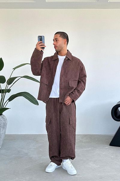HAFKAGİYİM Кафяво яке с етнически шарки Premium Oversize