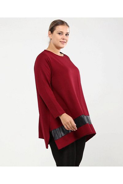 özle fashion Bluză de damă cu garnitură din piele de mărime mare