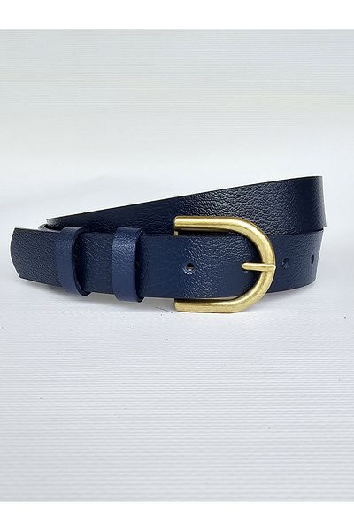 Kemerix Ζώνη 100% γνήσιο δέρμα με αντίκες με πόρπη Navy Blue