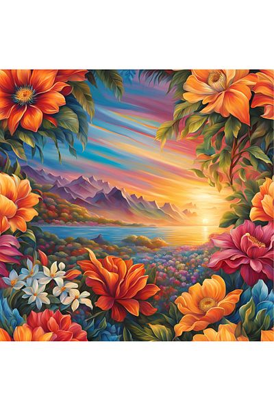 pixartsanat Mountain among Flowers Pixart Art Mosaic Painting 60X40