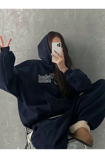 MODARİCH Φούτερ Navy Blue Oversize Hooded - Country Printed