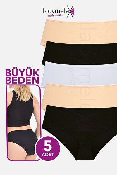 LadyMelex Chiloți pentru femei, talie mijlocie-înaltă Chiloți supradimensionați de mărime mare (4XL-5XL-6XL) 5 bucăți, piele alb-negru