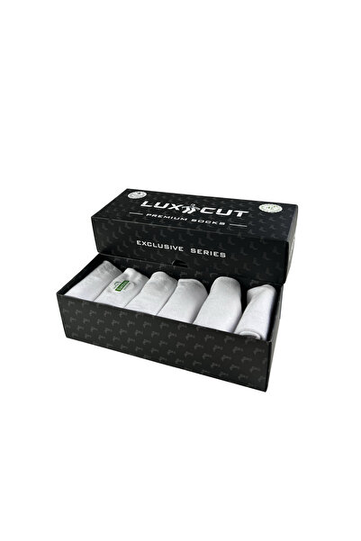 LUXCUT Exclusıve Series Bambu Beyaz Erkek Patik Düz Dikişsiz Kutulu 6 Çift Çorap