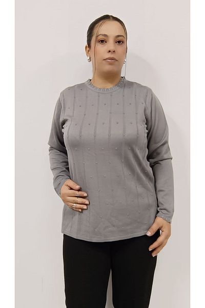 AKŞEN GİYİM LARGE SIZE LONG SLEEVE THIN CORRATED FABRIC COOL STRING 70 CM SIZE COLLAR WITH LACE 1stQUALITY MOTHER BLUZ