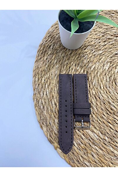 Prizma 22mm Koyu Kahverengi Suni Deri Saat Kordonu. Taba Dikiş.