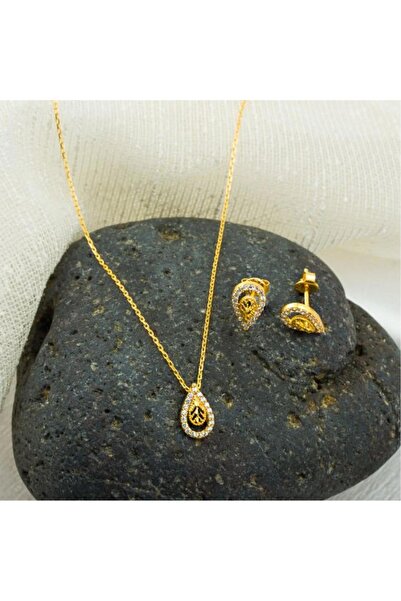 Label Küpe + Zincirli Kolyeli 22 Ayar 2'li Altın Set