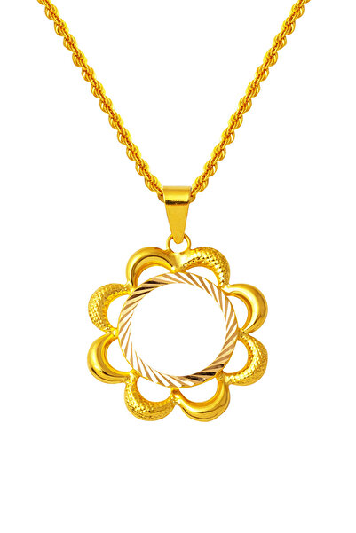 Bilezikci Çiçekli Yarım Altın Çerçeveli 14 Ayar Kolye