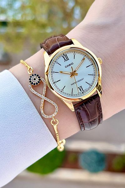Casio Women Wrist Watch with Dial Gold Cord Brown Color 2 Years Warranty