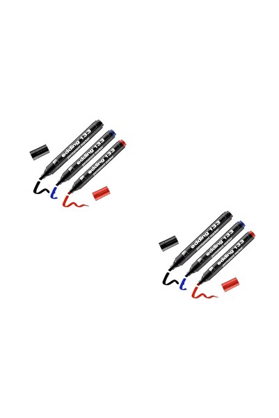 Edding قلم تحديد دائم EDDING - أسود، أزرق، أحمر، طرف مقطوع ED-133 (6 قطع)