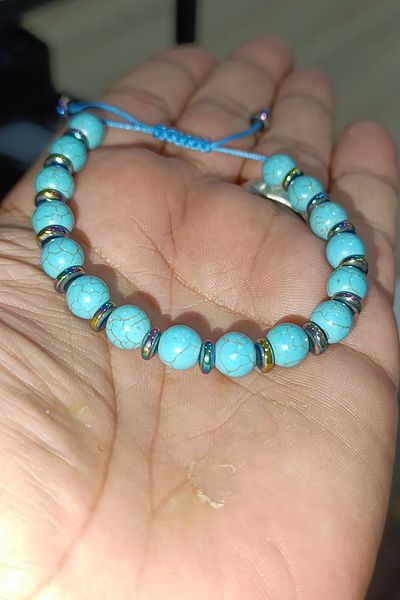 TAŞÇIZADE Turquoise Stone 8 mm Knitted Macrame Natural Stone Bracelet