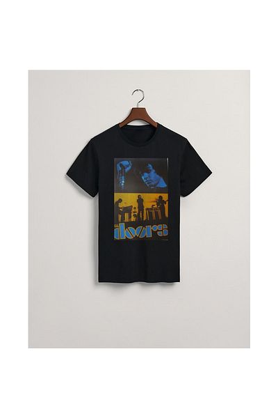 MarkaTurko Tricou The Doors din bumbac negru pieptănat cu design special 2704-37
