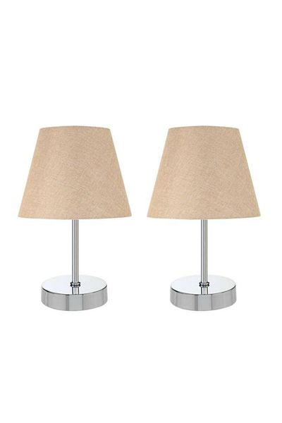 Art&Gift Chrome Colored Metal Leg Double Lampshade Table Lamp - Powder Fabric