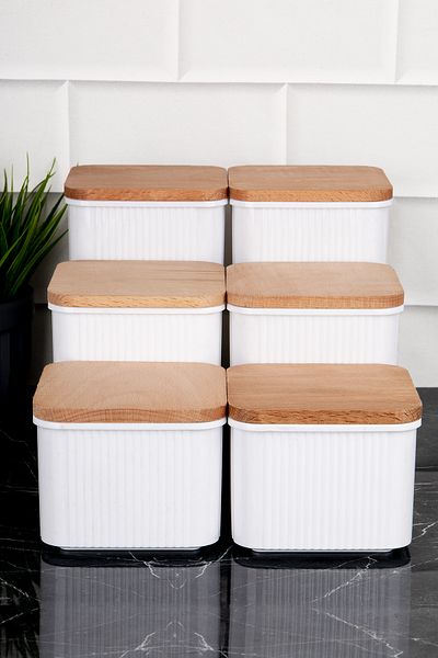DNS HOME 3 Size 6-Piece Striped Acrylic Square Food Storage Container - Spice Rack Vacuum Lid Labeled