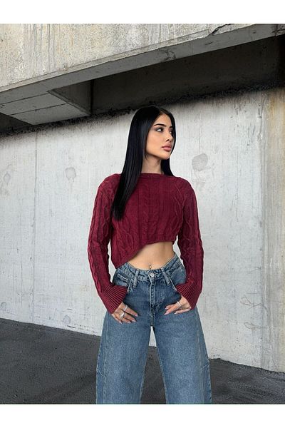 buqre's moda Pulover crop cu decolteu rotund, lavabil, cu ajustare normală
