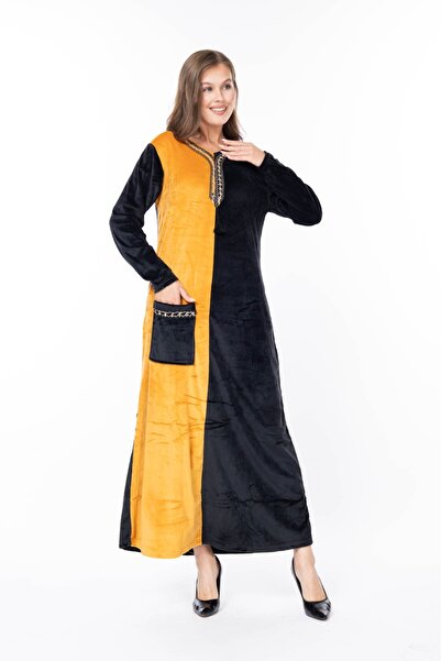 mervemoda Women's Long Sleeve Velvet Dress
