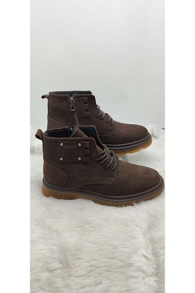 ÇİĞDEM KUNDURA Çiğdem Bitter Brown Real Nubuck Δερμάτινο Πλαϊνό Φερμουάρ, Δεμένο Αθλητικό Μοντέλο Μπότες (2207)