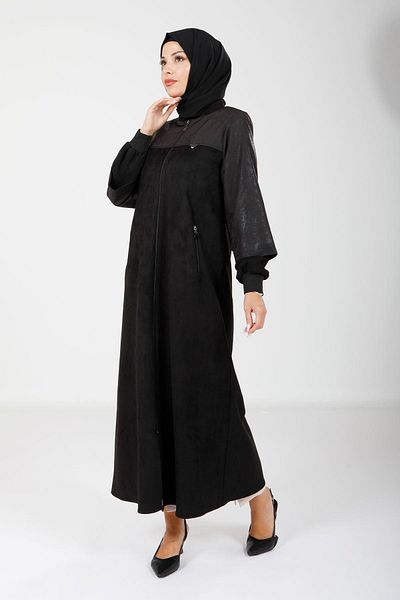 Beyza Μαύρο Suede Ferace - με φερμουάρ και τσέπη 9129