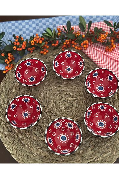 Den Tasarım Hediyelik Red Evil Eye Bead 6 Pieces Bowl Snack Bowl, Turkish Delight Bowl, Sauce Bowl