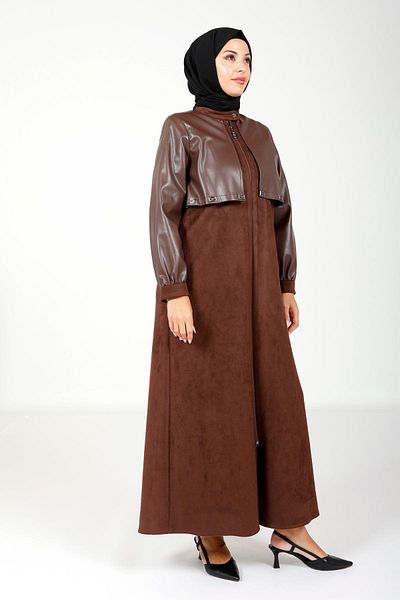 Beyza Δερμάτινο σουέτ με φερμουάρ Bitter Brown Color Ferace 9130