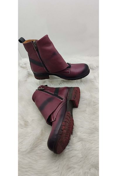 ÇİĞDEM KUNDURA Çiğdem Real Leather Claret Red Women's Boots (B2B)