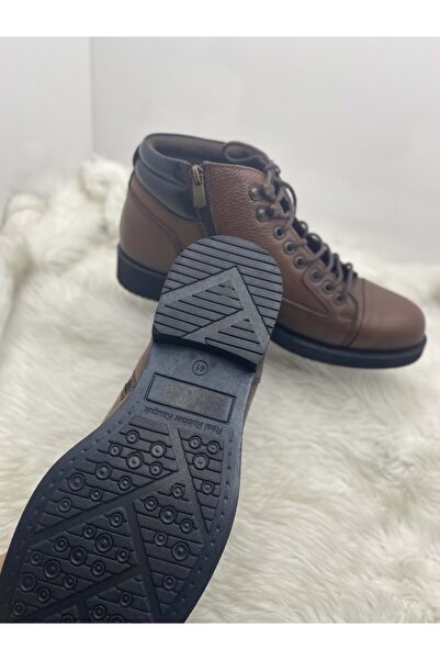 Burç Ανδρικές μπότες από γνήσιο δέρμα καφέ με φερμουάρ στο πλάι (2838)