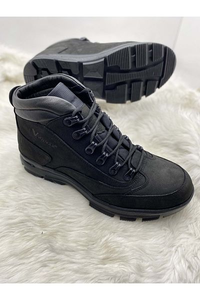 Voyager Unisex Μαύρες Μπότες Trekking - Real Nubuck Leather, Αστραγάλος (3965)